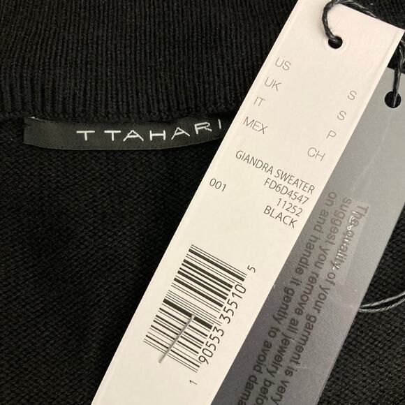 Tahari cut-out choker sweater top, NEW ladies small black short sleeve V-neck - Picture 8 of 8